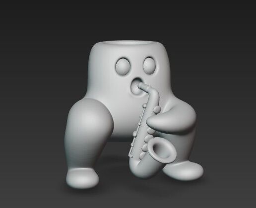 3.jpeg Groovy Ghost Pflanzgefäß mit Saxophon - Lustiger 3D-Dekotopf