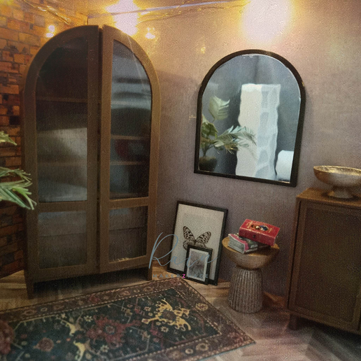 Miniature Furniture |  Mason Storage Cabinet, Urban Outfitters - Inspired, 3D Model for 1:12 Dollhouse, Miniature Cabinet Storage, 3D Model for 1:12 Dollhouse