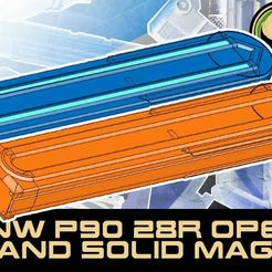 1-UNW-P90-OPEN-and-SOLID-MAG.jpg 3D-Datei UNW P90 68 cal 28 roundball SOLID und OPEN MAG Kombi-Pack・3D-Druck-Idee zum Herunterladen