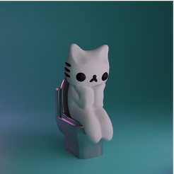 1.png CAT SITTING TOILET MODEL , CUTE DECORATION 3D MODEL, THINKING CAT