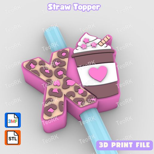Straw Topper xo coffee leopard - ​Fits Standard & Stanley Straws - STL 3MF pre-painted