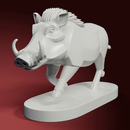 Warthog Figurine STL – Trotting Wild Boar Statue 3D Print for Desk Display