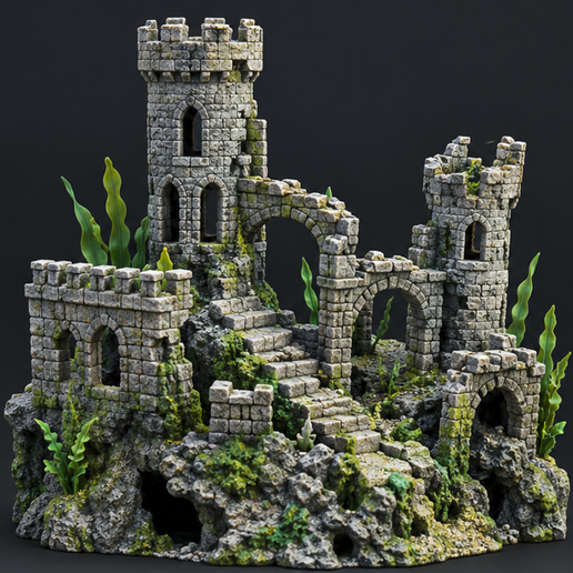 Ruined Castle Aquarium Decoration | Fish Tank Castle Ruins | Aquascape STL