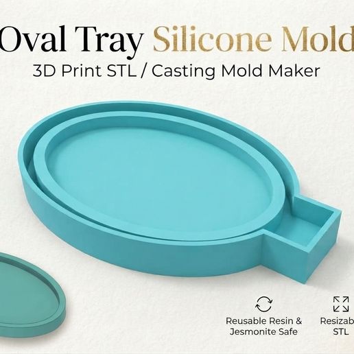 Oval Tray Casting Mold & Master Frame — STL for Silicone Molding (Resin, Jesmonite, Concrete)