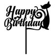 Happy-Birthday-Cake-Topper-Cat-weiß.jpg Cake decoration Happy Birthday sign with cat