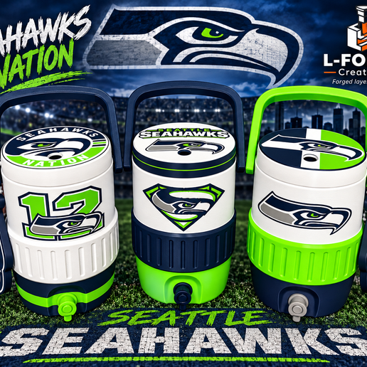 Seattle Football Standard 12 oz Can Cooler Bundle | Matching Lids & Keychain | 3MF Digital Files | 3D Printable