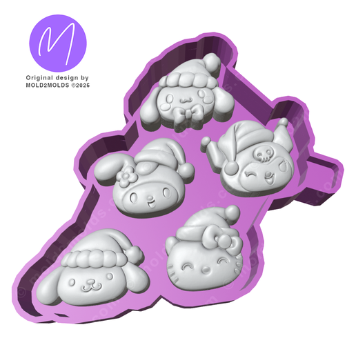 3D Hello Kitty Christmas Themed Charms Freshie STL Mold Housing - set of 5