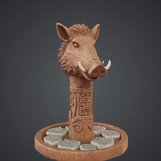 Boar Head Totem Statue