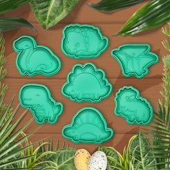 uvodka_dinosauri.jpg STL file Cute Dinosaurs theme cookie cutter / stamp・3D printing idea to download