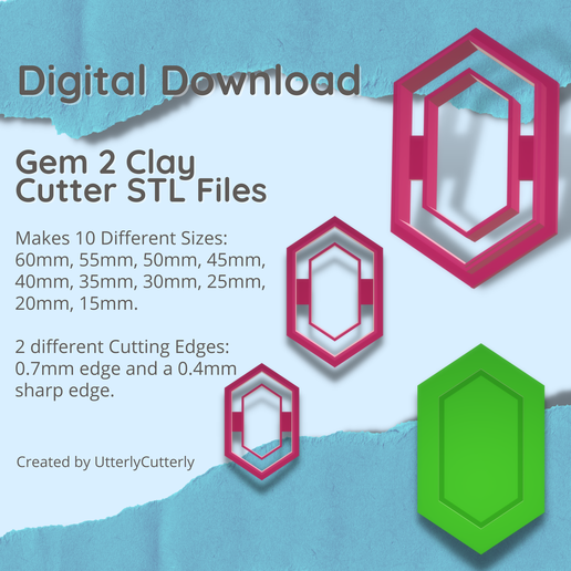 Gem 2 Clay Cutter - Crystal STL Digital File Download- 10 sizes and 2 Cutter Versions 3D model