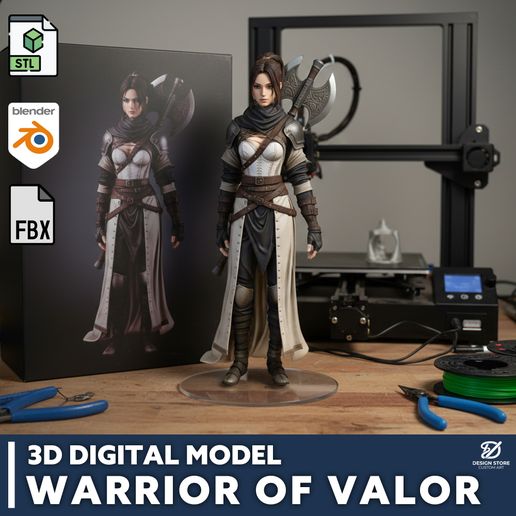 Warrior of Valor 3D Digital Model - Female Knight STL FBX BLEND Files