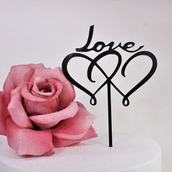 Love-2-Hearts-cake-topper-pic-1.jpg Archivo STL Adorno para tarta Love・Modelo imprimible en 3D para descargar