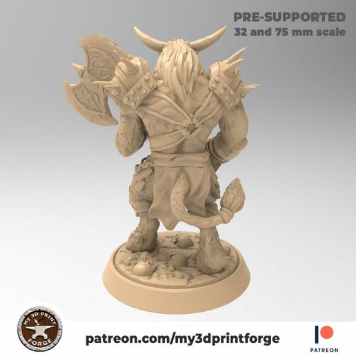 My3Dprintforge-patreon-Minotaur-1.jpg Minotaur with axe 32mm and 75mm pre-supported