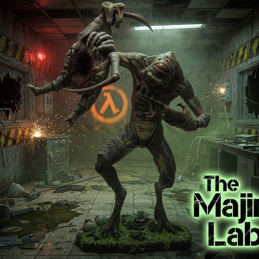 Life-Size Half Life Vortigaunt Holding Headcrab – Display Statue