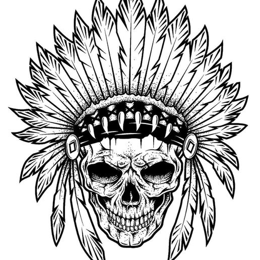 Skull with Feather Headdress STL 3D Print Model