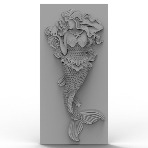 Mermaid-Holding-a-Sea-Shell.png 3D Model STL File for CNC Router/Laser & 3D Printer Mermaid Holding a Sea Shell