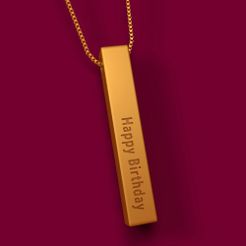 Preview2-Happy Birthday Vertical Bar Pendant by KTkaRAJ.jpg Happy Birthday Vertical Bar Necklace KeyChain 3D Model STL