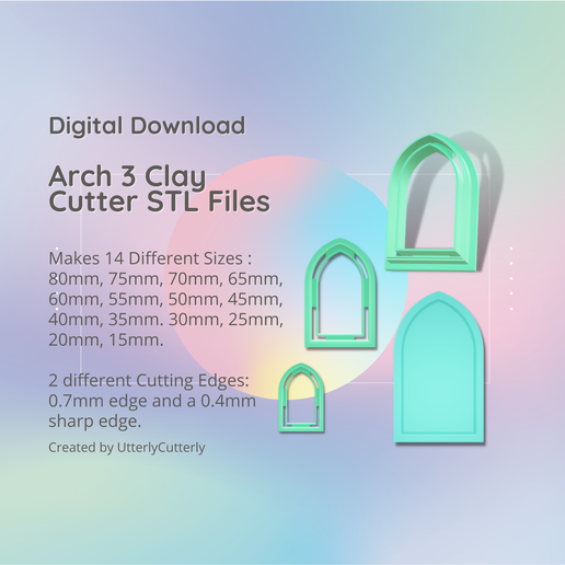 Arch Shape 3 Clay Cutter - Framed Border STL Digital File Download- 14 sizes and 2 Cutter Versions 3D model