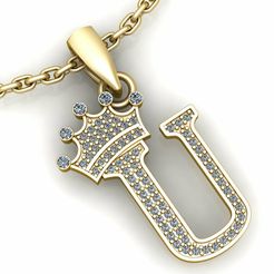 1.jpg COLLIER PENDENTIF LETTRE U COURONNE TENDANCE MODÈLE IMPRIMABLE EN 3D