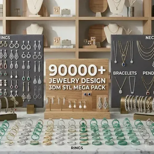 90000 jewelry design 3dm stl mega pack Necklace Bracelet Ring