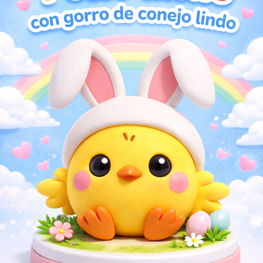 chick with a rabbit hat