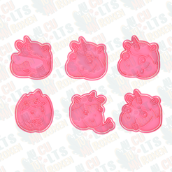 Unicorn-cookie-cutter-set-of-6.png 3D-Datei Einhorn Ausstecher 6er Set *・3D-Druck-Idee zum Herunterladen