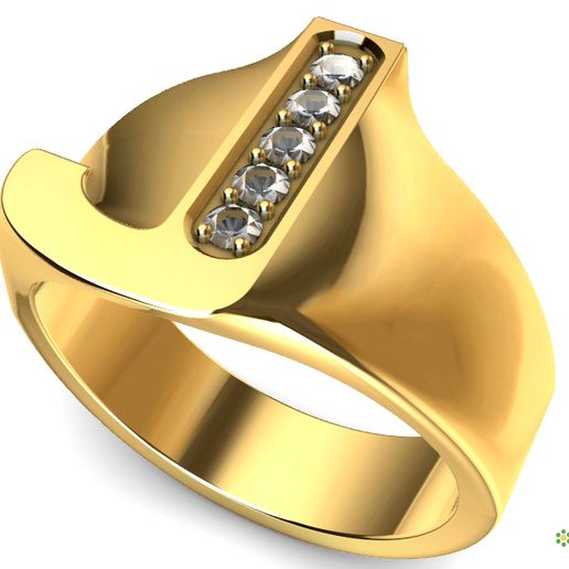 J signet ring with gems of 2 mm each 3D model
