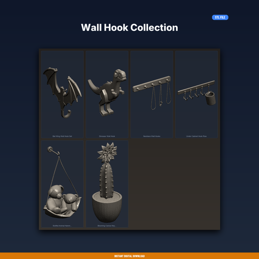 Wall Hook Collection - 6-Model STL Bundle