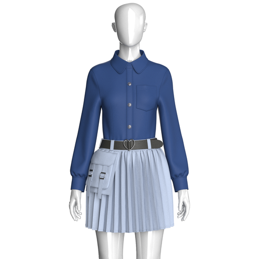 Girls Belted Utility Pleated Skirt With Shirt - Outfit  | Marvelous / Clo3d / obj / fbx