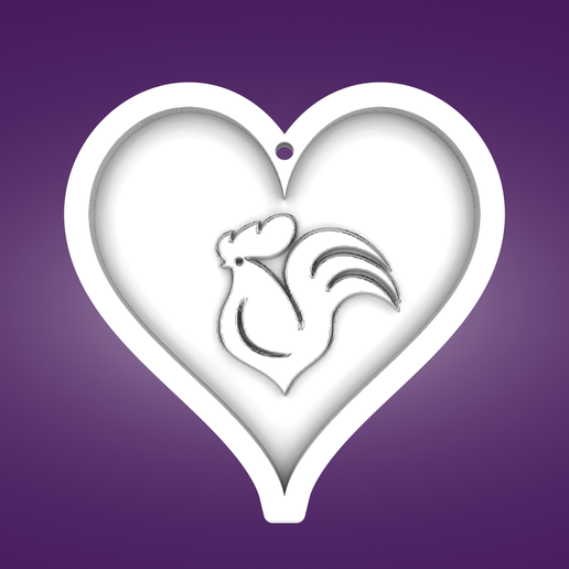Key pendant, heart, rooster 3D model