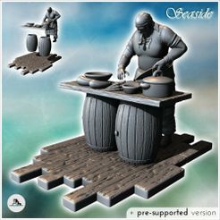1-PREM.jpg Archivo STL Pirata cocinero cocinando con cuchillo y mesa en barriles de madera (15) - Pirata Selva Isla Playa Piratería Caribe Medieval Calavera Renacimiento・Diseño de impresión en 3D para descargar