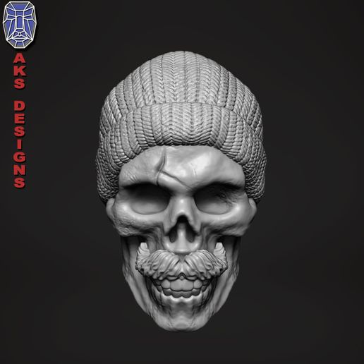 skull with cap version 2 bas relief for cnc 3D model