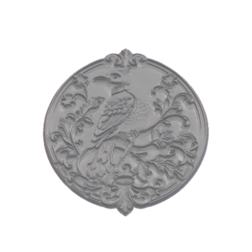 Perched Crow on Branch Floral Shield Medallion STL