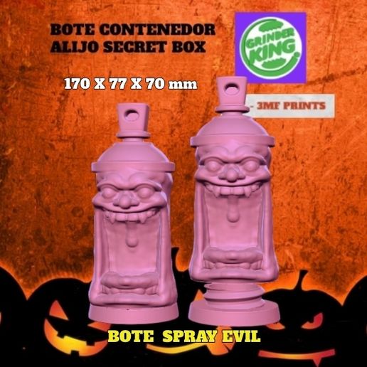 BOTE CONTENEDOR ALIJO SECRET BOX BOTE SPRAY DIABOLICO  HALLOWEEN  .POT STASH BOX WEED JOYAS DINERO . DISCRETO CONTENEDOR . OCULTACION. HD 3MF Y STL PRINT . FDM-SLA.