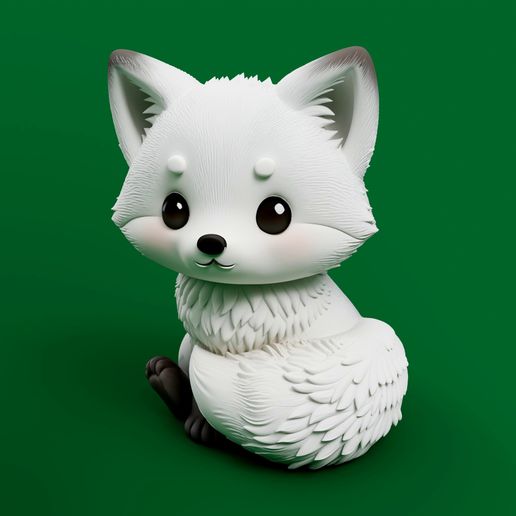 Arctic Fox Pup Figurine STL – Cute Chibi Fox 3D Print for Desk Decor