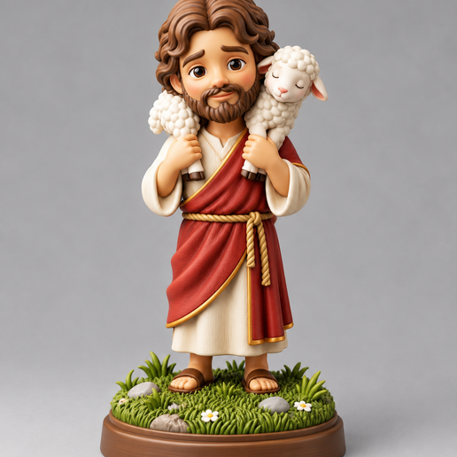 Jesus Good Shepherd with Sheep Catholic Statue 3D Printable STL