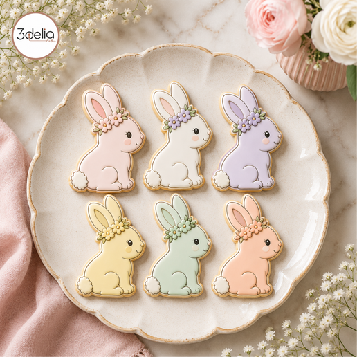 Floral Sitting Bunny Cookie Cutter STL | Cute Easter Bunny Cookie Cutter | Spring Floral Rabbit Cookie Cutter | Royal Icing Cookie Cutter | Digital STL File