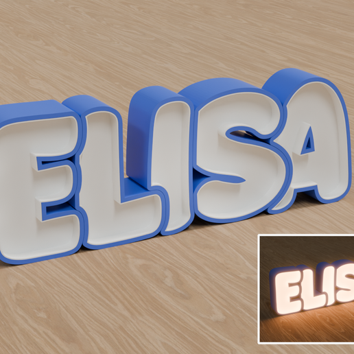 STL Files, Personalized LED Name Lamp "ELISA" - Night Light for Kids Room, Gift for Newborn, Baptism, Birthday