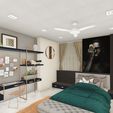 Cozy-Bedroom-interior-scene-in-Lumion-11-6.jpg Interior scene of a Bedroom with study area and closet CG 3D model
