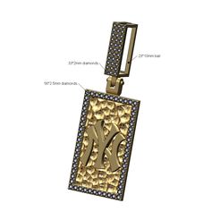 NY-Hammered-memory-Iced-bail-Diamond-pendant-00.jpg STL file NY Hammered Diamond rectangular pendant with bail 3D print model・3D printer design to download