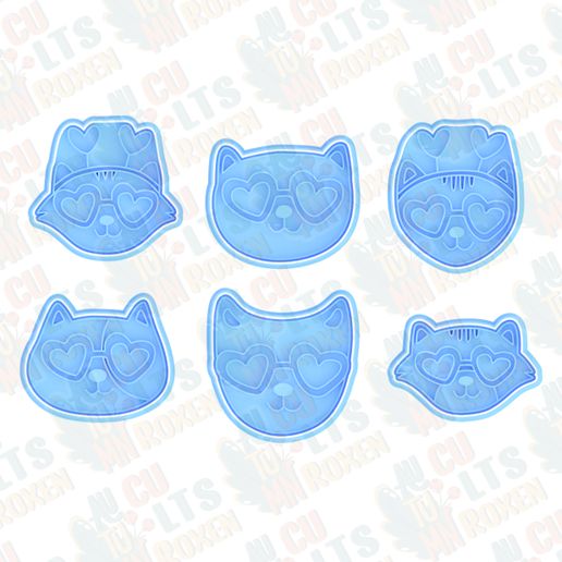 Valentines day cats cookie cutter set of 6 3D model