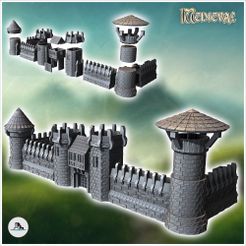 1-PREM.jpg Archivo STL Set de murallas modulares medievales de piedra con edificio rodeado de torres (24) - Medieval Gótico Feudal Antiguo Arcaico Saga 28mm 15mm RPG・Plan de impresión en 3D para descargar