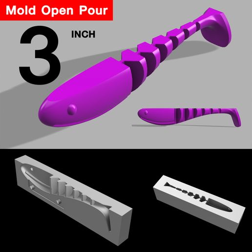 OPEN POUR MOLD SHAD 3 inch STL, STEP FILE FOR CNC AND 3D PRINT 3D model