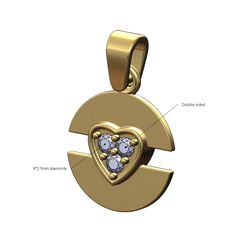 Diamond-heart-Split-round-pendant-charm-00.jpg STL file Diamond heart split round pendant with bail 3D print model・3D printer model to download