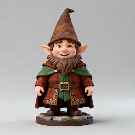3631 Fairy Tale Gnome - Color Full-Body Figurine on Base, magic, dragon, serpent, wood, gnome, gorgon, warrior, wild, fox, monster, cat, fair, witch, werewolf, horror, beast, snake, troll, skeleton dance, STL