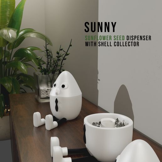 Sunny — Sunflower Seed Dispenser with Shell Collector