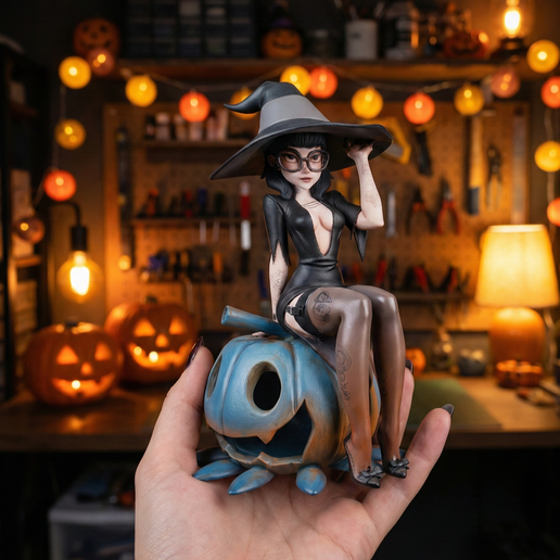 Halloween Witch 3D Model | Gothic Sorceress Pumpkin Miniature (STL Download)