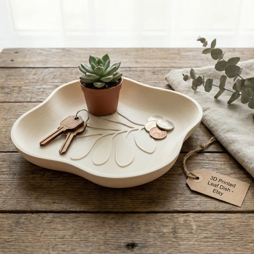 Organic Leaf Trinket Dish STL – Minimalist Nature Tray – 3D Printable Decorative Plate – Jewelry Holder