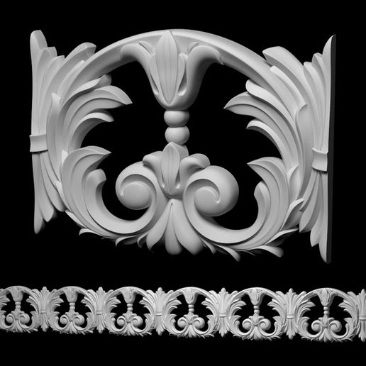 Baroque Openwork Acanthus Floral Crown Molding Relief / Decorative Border STL