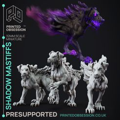 shadow-mastiffs-1.jpg 3D file Shadow Mastiffs - Faywild Vs Shadowfell - PRESUPPORTED - Illustrated and Stats - 32mm scale・3D printing template to download